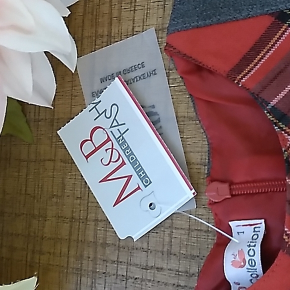 🎄 CHRISTMAS Red Plaid and Gray Toddler Dress 🎁 By M & B Fashion  (Greece) sz 1 - Picture 6 of 11